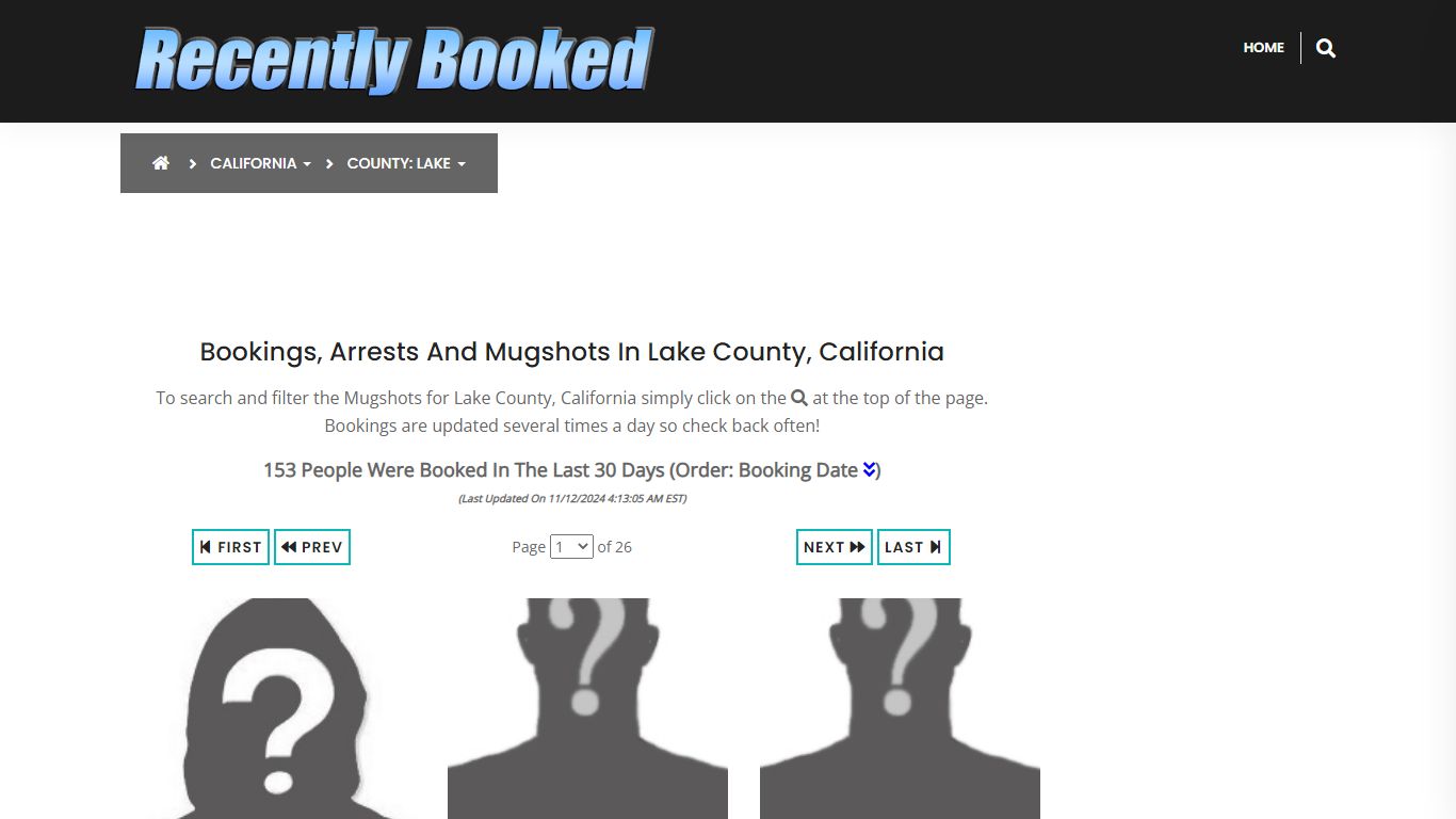 Bookings, Arrests and Mugshots in Lake County, California - Recently Booked