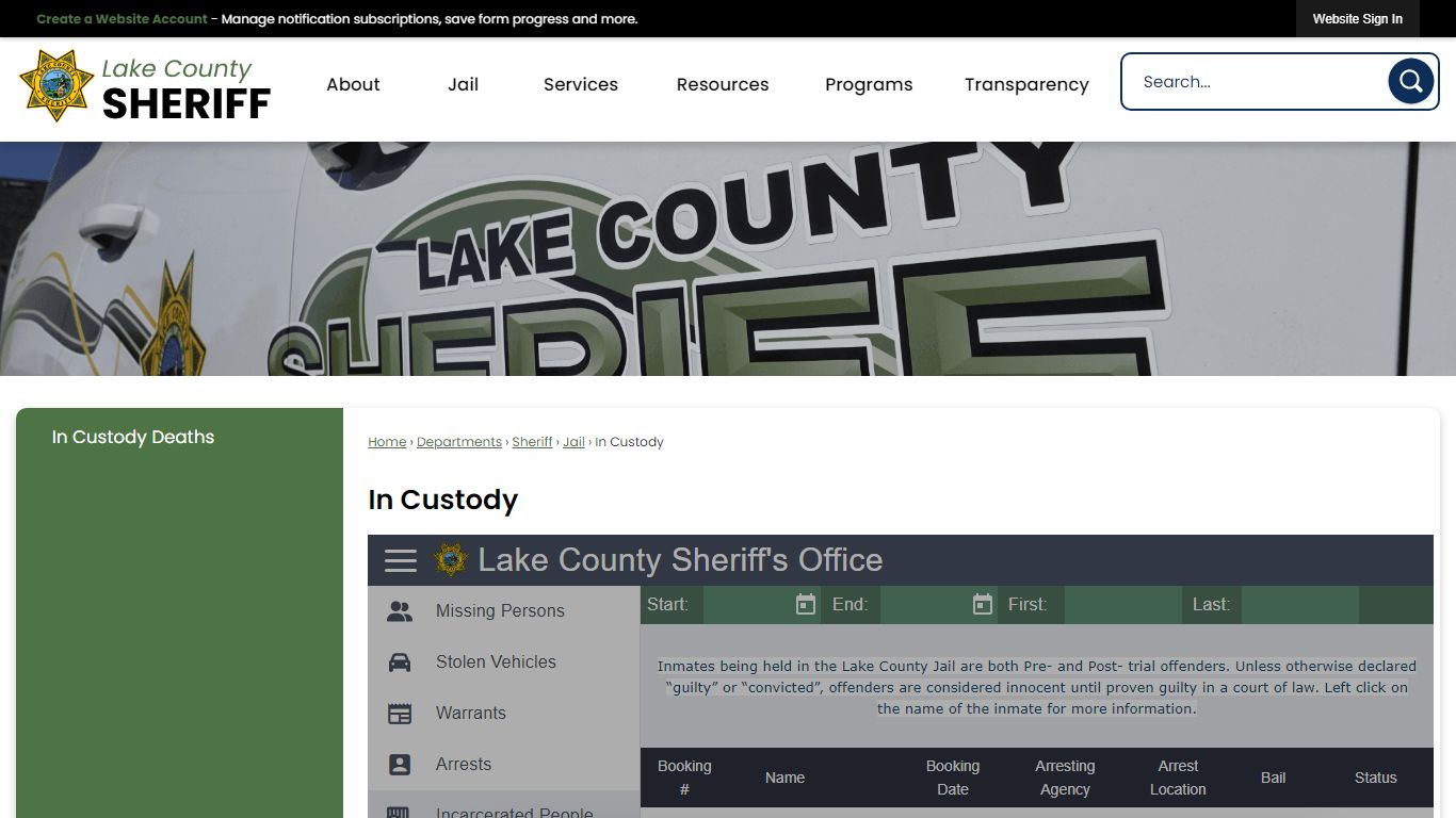 In Custody | Lake County, CA